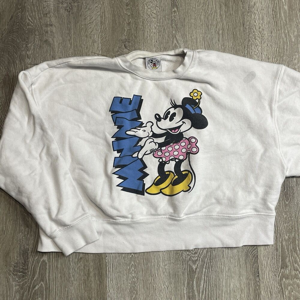 Disney Mickey & Co Minnie Mouse White Sweatshirt Size Medium Vintage Stained
